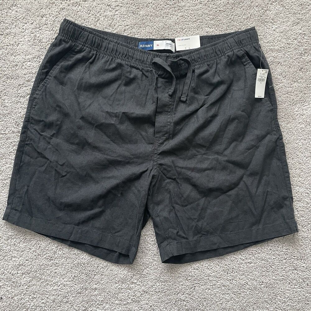 New Old Navy Linen Blend Jogger Shorts 7” Men’s XL Black Drawstring Beach
